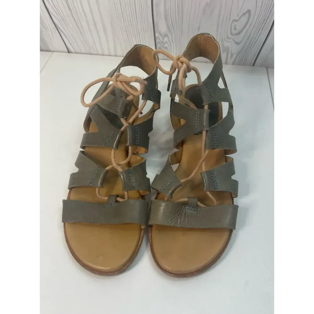KORK EASE Gray/Taupe Gladiator Sandal Leather Cushioned Cork Heel Size 8